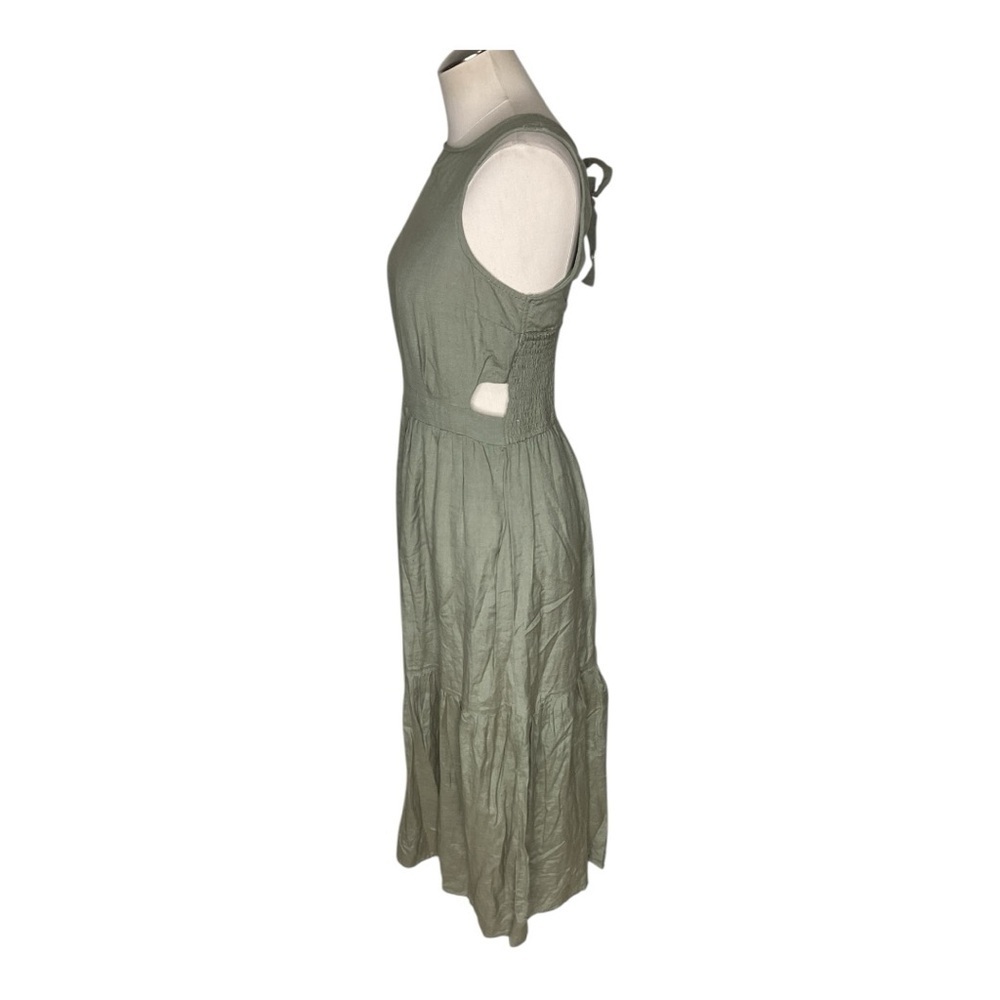 Japna Green Sleeveless Midi Dress Smocked Waist Open Back Tie - Picture 3 of 6